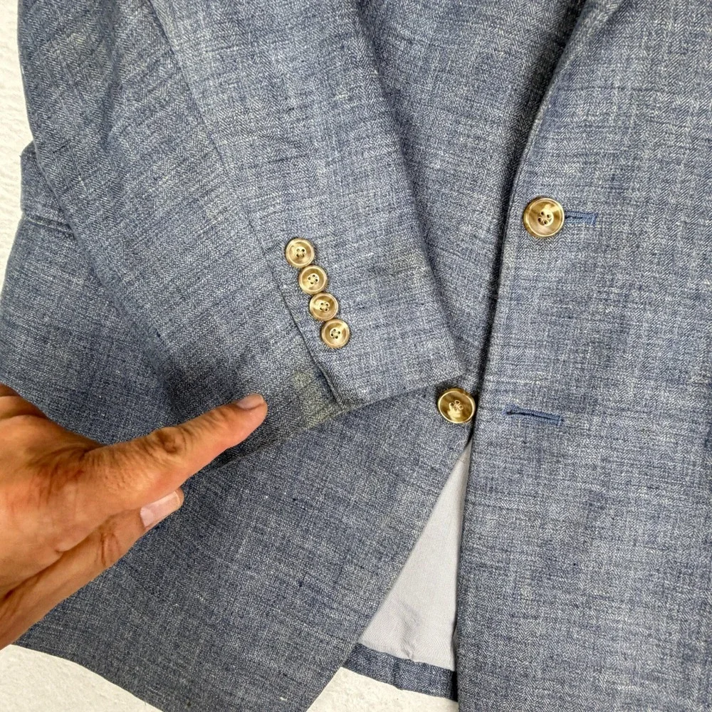 Jos A Bank 1905 Sport Coat Mens 44S Blue 100% Linen Tailored Fit Blazer